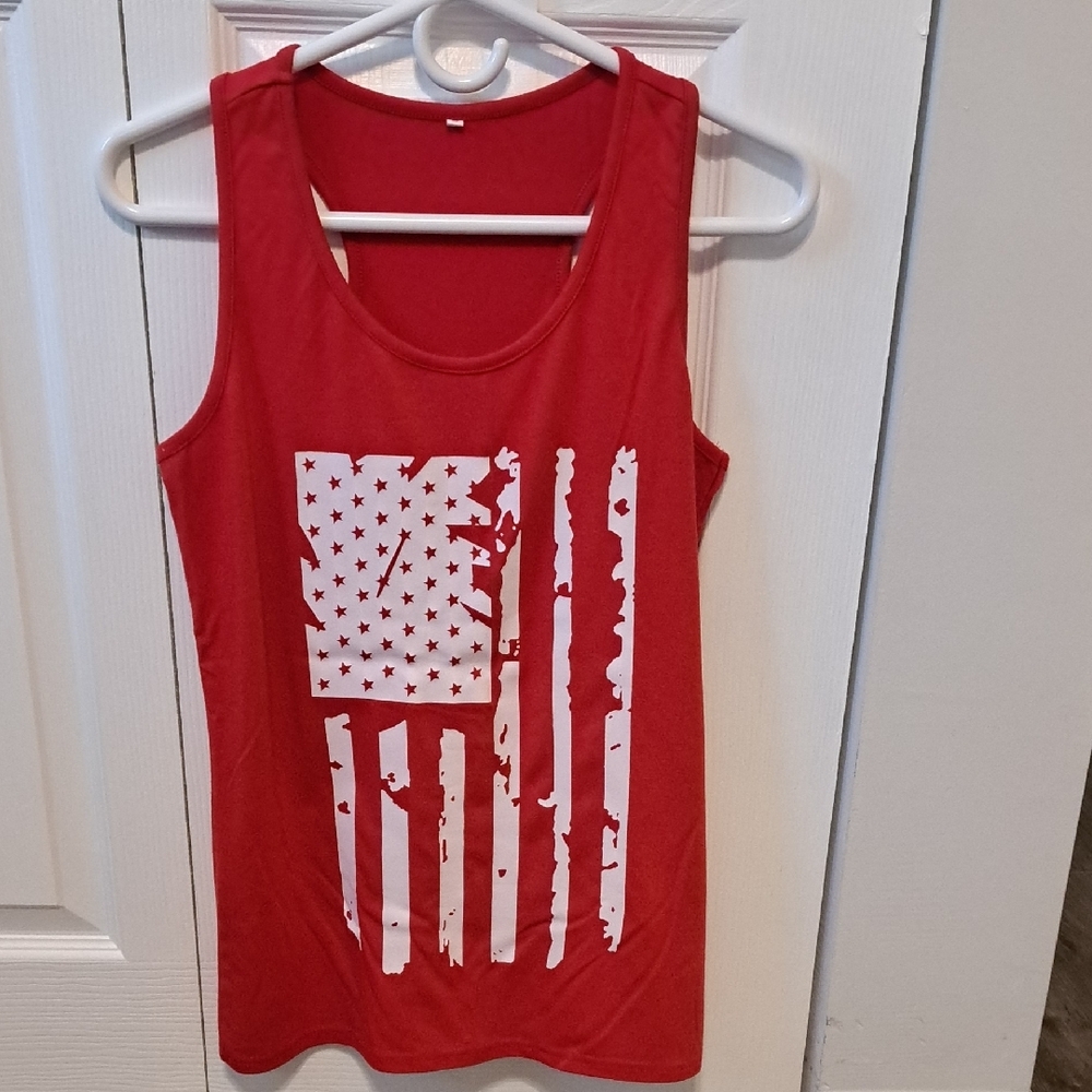 Red Sleeveless Top with Flag Design